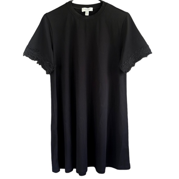 NWOT COS Lace Trimmed T-Shirt Dress Black Size Small - Picture 1 of 10